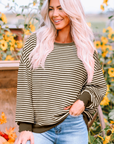 Angie Stripe Loose Drop Shoulder Long Sleeve Top
