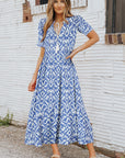 Remy V Neck Casual Geometric Print Maxi Dress