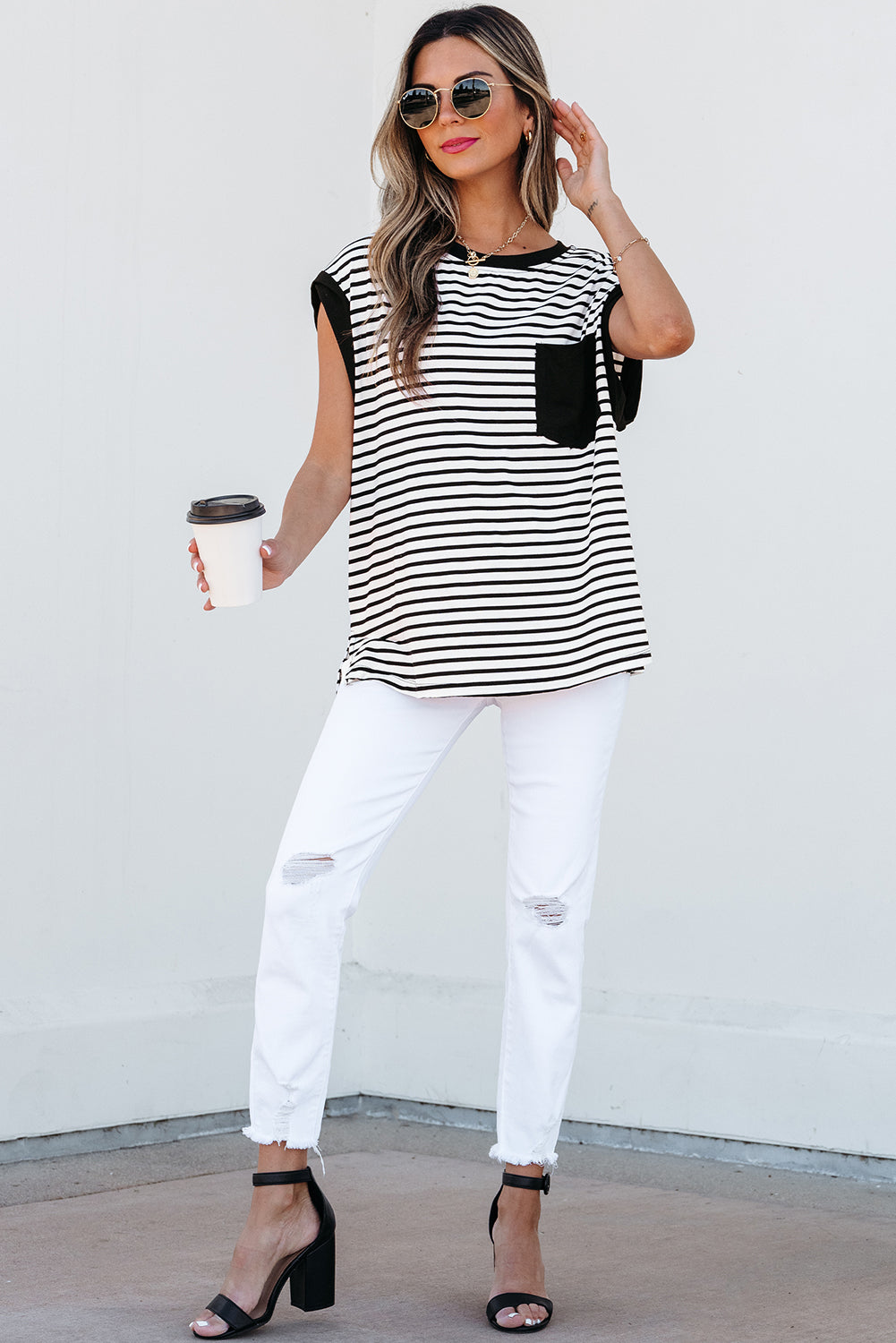 Marie Stripe Chest Pocket Tank Top