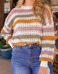 Caroline Striped Hollowed Knitted Loose Sweater