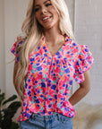 Arlet Abstract Ruffled Sleeve V Neck Blouse