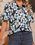 Floral Puff Sleeve Buttoned Shirt