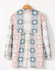 Geometric Tassel Tie V-Neck Blouse