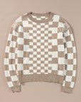 Checker Round Neck Drop Shoulder Sweater