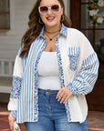 Plus Size Leopard Stripe Patchwork Button-Up Shirt