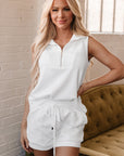 Cleo Textured Half Zip Tank Top Drawstring Shorts Set