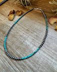 Sterling Silver Pearl & Heishi Turquoise Necklace – 19"