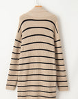 Stripe Shawl Neck Pocketed Open Cardigan