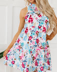 Selene Frill Mock Neck Sleeveless Tiered Floral Dress