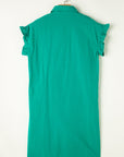 Shirred Ruffle Sleeve Buttoned Dress