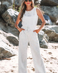 Addilyn Crew Neck Drawstring High Waist Sleeveless Jumpsuit