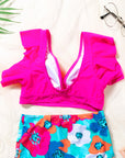 Lauren Ruffled V Neck Swim Top