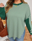 Green Stripe Exposed Seam Patchwork Plus Size Thermal Top