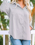 Stripe Smocked Cuff Buttoned Shirt