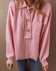 Camille Ribbed Knit Collared Henley Top