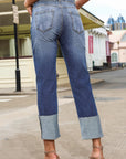 Denim High Waist Distressed Straight Leg Jeans