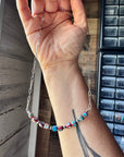 Paperclip Chain Necklace – 4mm Sterling Silver Pearls & Pink-Blue Sea Sediment – 16.5"