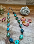 23 inch 5 mm Sterling Silver Pearls necklace with Mix Turquoise
