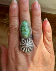 Green Turquoise Concho Ring – Size 9 – Navajo Handmade by Boyd Ashley
