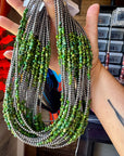 19” Necklace – Sterling Silver Pearls & Bright Green Nugget Turquoise