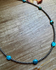 21” Necklace – Sterling Silver Pearls & High-Grade Oval Turquoise