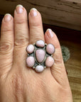 Cluster Ring- Adjustable - Pink opal and sterling silver