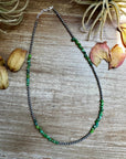19” Necklace – Sterling Silver Pearls & Bright Green Nugget Turquoise