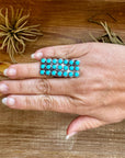Adjustable Rectangle Ring with 21 Kingman Turquoise – Sterling Silver