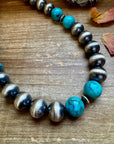 18 Inch 14 mm Sterling Silver Pearls necklace with turquoise