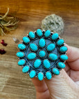 Round Cluster ring- adjustable - Kingman turquoise ring and sterling silver
