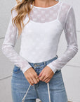 Bow Mesh Long Sleeve Top