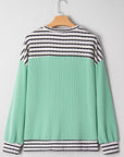 Stripe Corded Knit Patchwork Long Sleeve Top