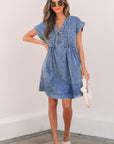 Jacqueline Tie V Neck Denim Shift Dress
