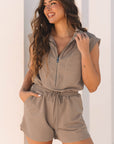 Briella Textured Short Sleeve Half Zip Romper