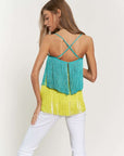 Fringe Overlay Cross Straps Party Cami Top