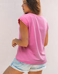 Anika Braided Cap Sleeve Crew Neck Top