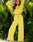 Solid Puff Sleeve Top and Drawstring Pants Set