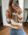 Abstract Ribbed Trim Mock Neck Sweater