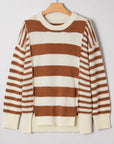 Stripe Patchwork Drop Shoulder Sleeve Sweater