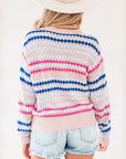 Stripe Eyelet Knit Drop Shoulder Sweater