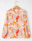 Abstract Puff Sleeve V-Neck Blouse