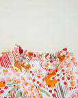 Abstract Puff Sleeve V-Neck Blouse