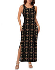 Black and Tan Aztec Sleeveless Bodycon Side Slit Maxi Dress