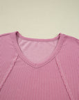 Corded Knit Reverse Seam Patchwork Long Sleeve Top