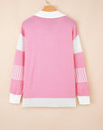 Stripe Colorblock Collared Drop Shoulder Sweater