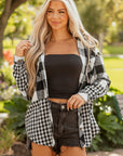 Plaid Patchwork Drawstring Hooded Shacket