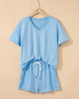 Patchwork V-Neck Tee and Shorts Set