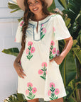 Paloma Floral Short Sleeve Split Neck Loose Mini Dress