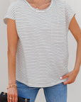 Stripe Cap Sleeve Crewneck Tee