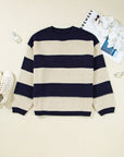 Plus Size Stripe Colorblock Drop Shoulder Sweater